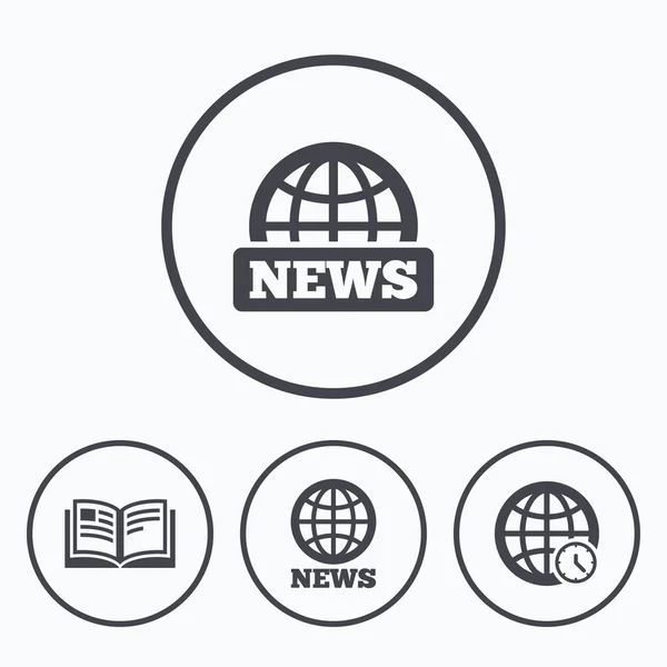 Hírek ikonok. Világ globe szimbólumok. — Stock Vector