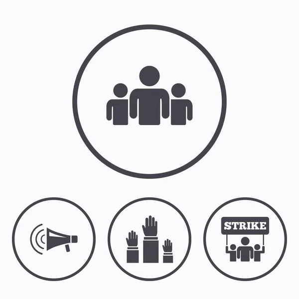Staking groep mensen. Megafoon luidspreker. — Stockvector