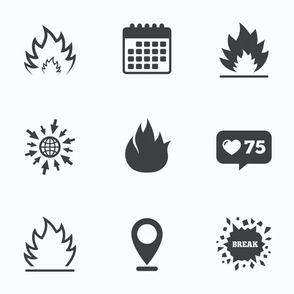 Iconos de llama de fuego. Señales de calor . — Vector de stock