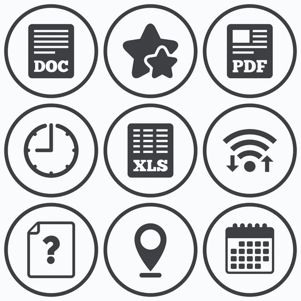 Document icons. XLS, PDF file signs. — Stock Vector