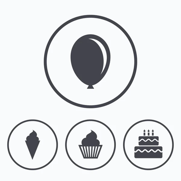Birthday party icons. Cake with ice cream symbol — Stock Vector