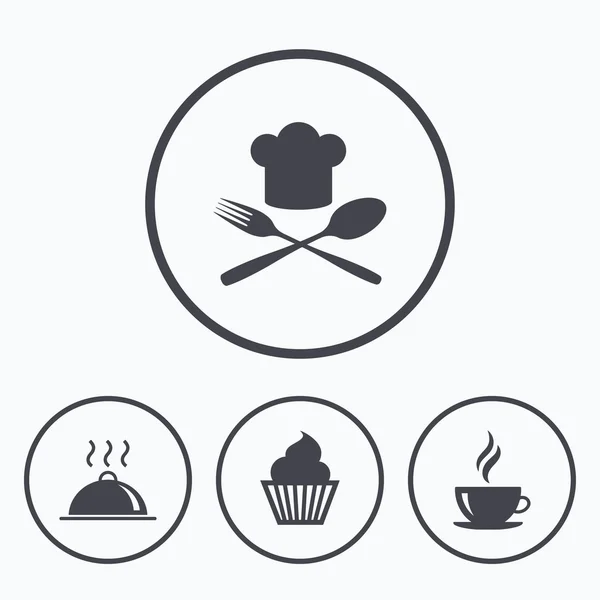 Food icons. Muffin cupcake symbol. Fork, spoon. — Stock Vector