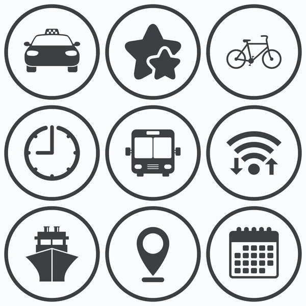 Iconos de transporte. Taxi, Bicicleta — Vector de stock