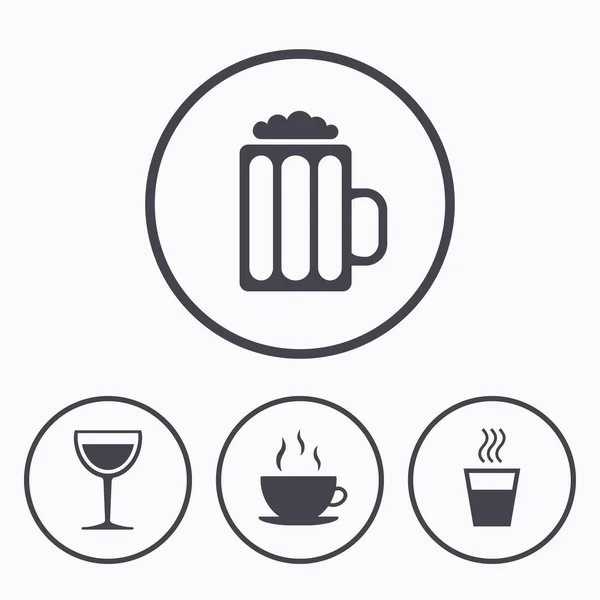 Bebidas signos. Taza de café, vaso de cerveza iconos . — Vector de stock