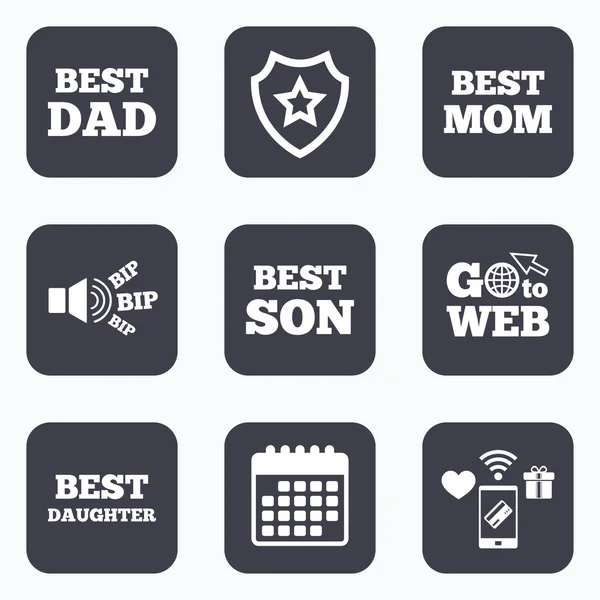 Best mom and dad, son, daughter icons. — Stock Vector