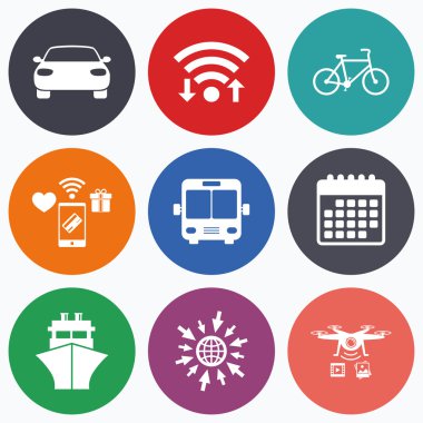 Taşıma simgeler. Araba, Bisiklet, otobüs  