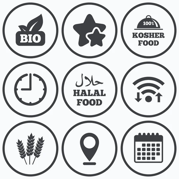 Iconos naturales de la alimentación Bio. Halal y Kosher signos . — Vector de stock