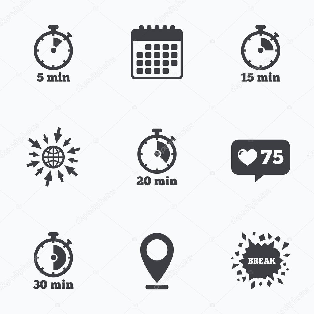 timer icons five minutes stopwatch stock vector five minutes timer