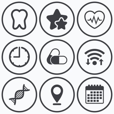 Tıbbi simgeler. Hap, diş, Dna  