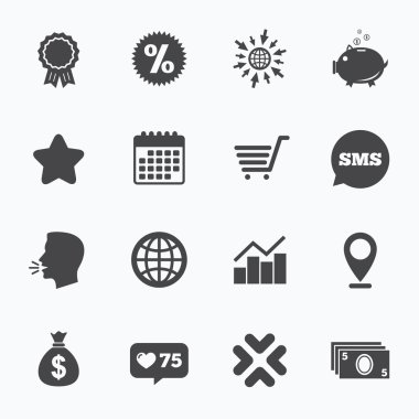 Online alışveriş, e-ticaret ve iş simgeleri.