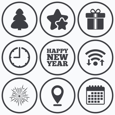 mutlu yeni yıl işareti. Noel ağacı ve hediye kutusu