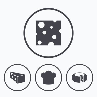 peynir işareti. Gıda Şef şapka ikonları ile dilimlenmiş.