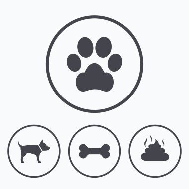 Pets icons. Dog paw and feces  