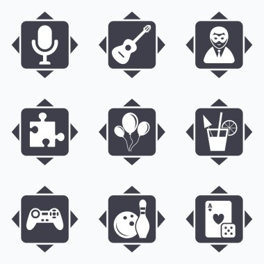 Oyun, bowling ve bulmaca simgeler. Eğlence.