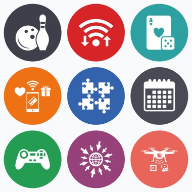 Bowling ve Casino işaretler. Video oyunu oyun çubuğu.