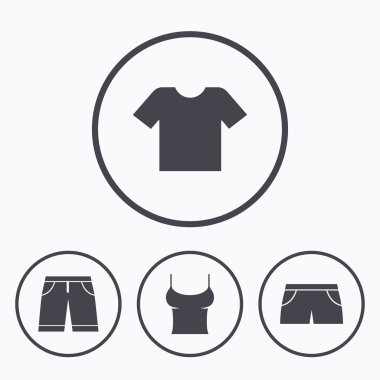 Giysi işaretler. T-shirt ve şort ile pantolon.