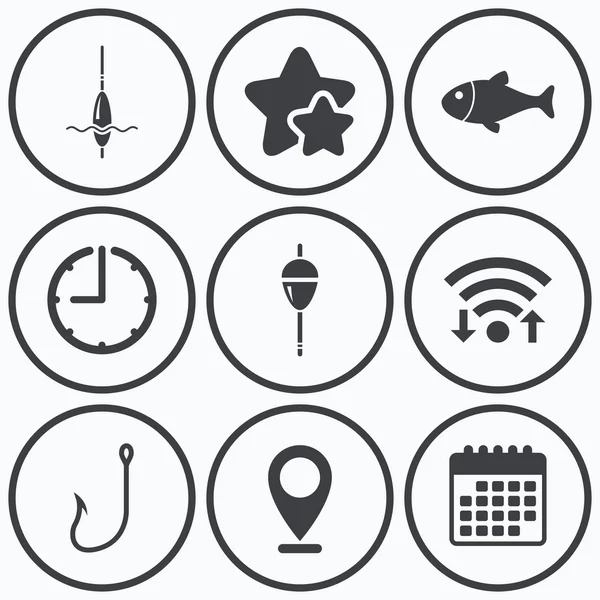 Fishing icons. Fish with fishermen hook — Stock Vector