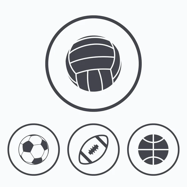 Sportovní míče. Volejbal, basketbal, fotbal. — Stockový vektor