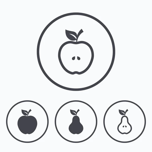 Frutas con iconos de hojas . — Vector de stock