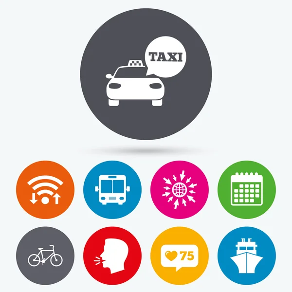 Transport icons. Taxi car, Bicycle — Stock Vector