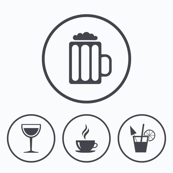 Drinkt tekenen. Koffiekopje, glas bier pictogrammen. — Stockvector