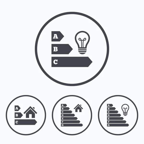 Iconos de eficiencia energética. Bombilla y casa . — Vector de stock