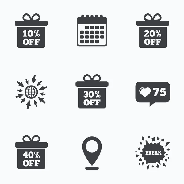Vente boîte cadeau tag icônes . — Image vectorielle