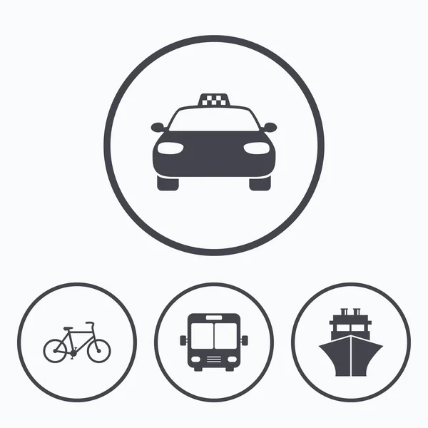 Iconos de transporte. Taxi, Bicicleta — Vector de stock