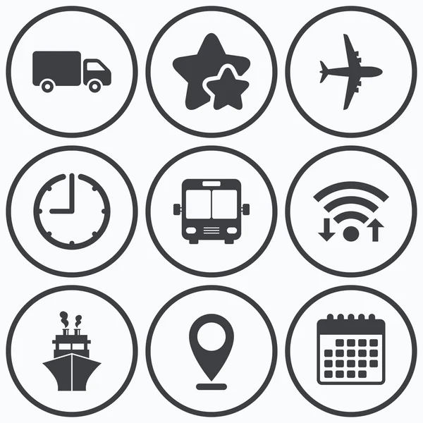 Dopravní ikony. Náklaďák, letadlo, autobus — Stockový vektor