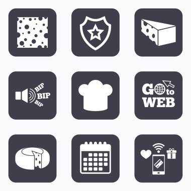 peynir işareti. Gıda Şef şapka ikonları ile dilimlenmiş.