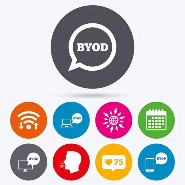 BYOD signs. Notebook and smartphone icons. — Stock Vector