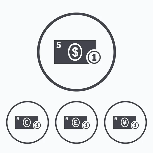 Señales de dinero en efectivo. Dólar, euro y libra iconos . — Archivo Imágenes Vectoriales