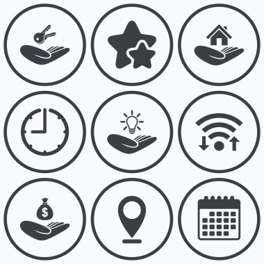 Yardım simgeleri eller. Koruma ve sigorta.