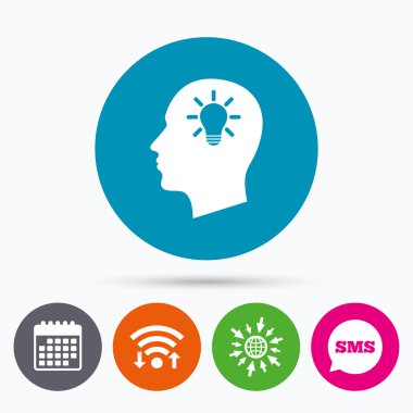 kafa lambası ampul işareti simgesi. erkek insan kafası.