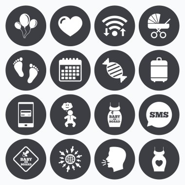 Gebelik, doğum ve bebek bakım simgeleri.
