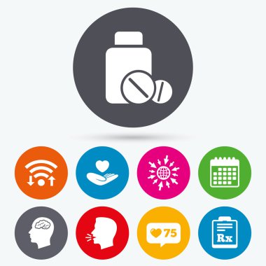 Tıp simgeler. Tablet şişe, beyin, Rx.