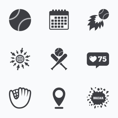 Beyzbol simgeler. eldiven ve yarasa sembolleri ile Top.