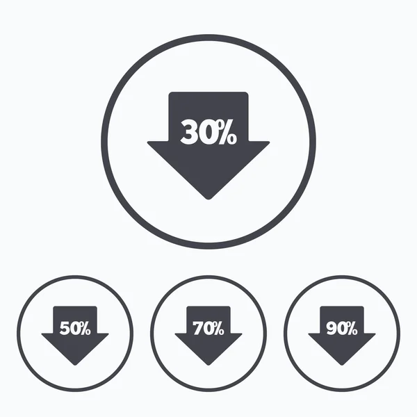 Vente icônes flèche tag. Symboles de réduction . — Image vectorielle