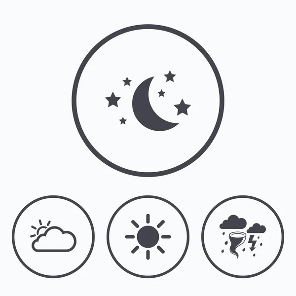 Wolken- und Sonnensymbol. Sturmsymbol. Mond und Sterne — Stockvektor