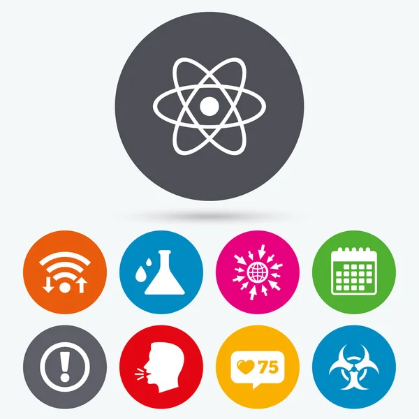 Aandacht biohazard pictogrammen. Chemie kolf. — Stockvector