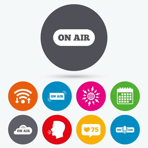 On air icons. Live stream signs. Microphone. — Stock Vector