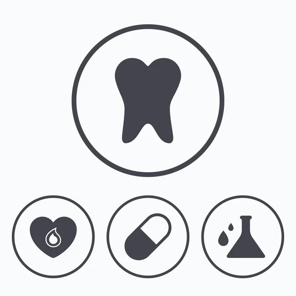 医疗图标。丸、 齿、 化学和心. — 图库矢量图片