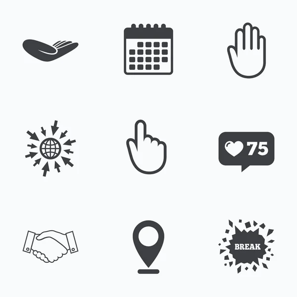Kézi ikonok. kézfogás, és ide szimbólumok. — Stock Vector