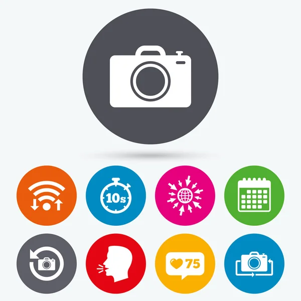 Foto camera-pictogram. Flip turn of vernieuwen tekenen. — Stockvector