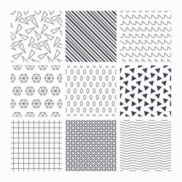Golven, driehoeken en vierkanten naadloze texturen. — Stockvector