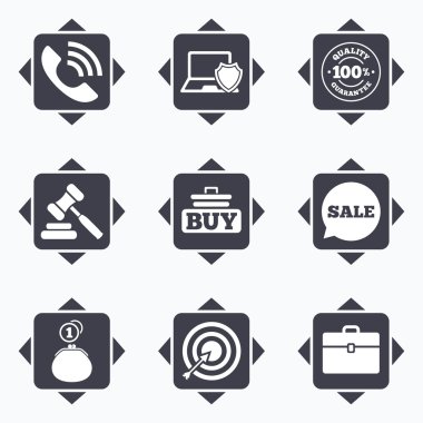 Online alışveriş, e-ticaret ve iş simgeleri.