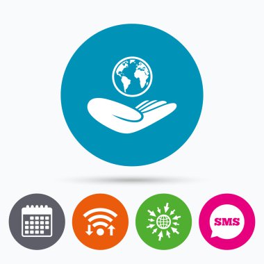 Dünya sigorta işareti. Dünya el tutar.