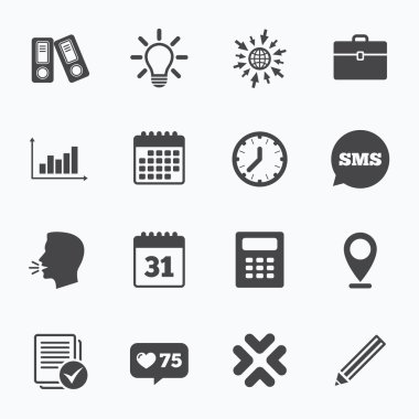 Office, belgeler ve iş simgeleri.