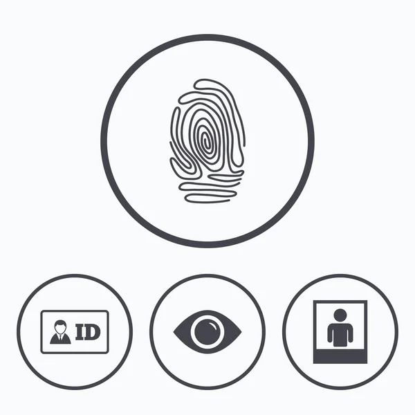 Identiteit identiteitskaart badge pictogrammen. oog-symbool. — Stockvector