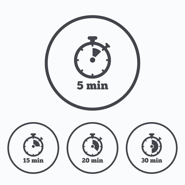 Timer icons. Five minutes stopwatch symbol. — Stock Vector